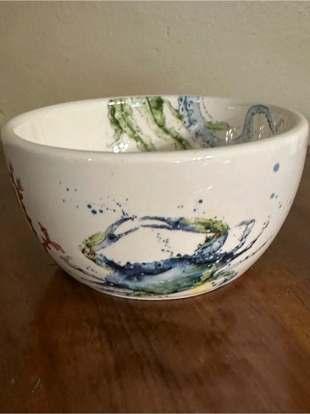 Pier 1 Sea Life 4” Ironstone Bowl Seahorse Fish Crab Coastal Nautical Beach New